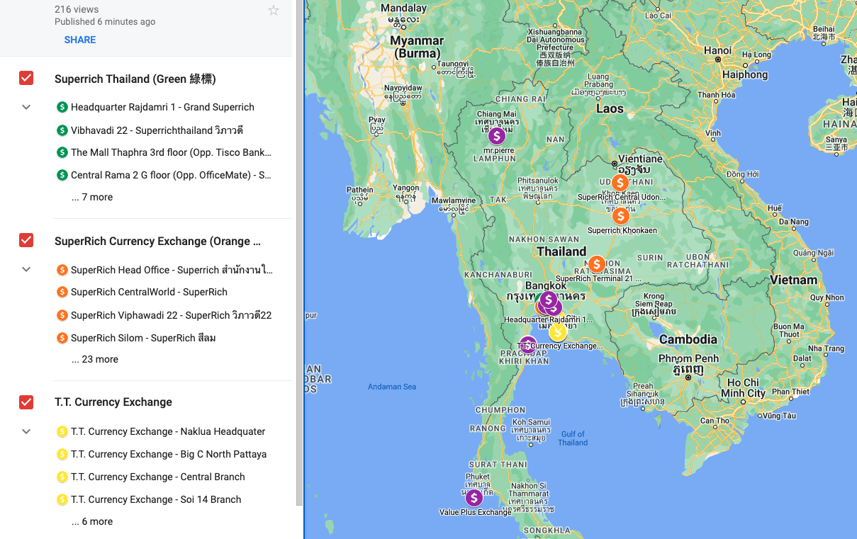 泰國熱門換匯地圖