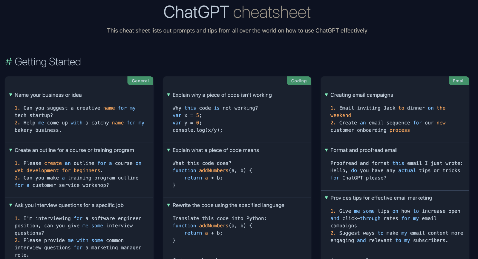 ChatGPT cheatsheet | TLDRLSS