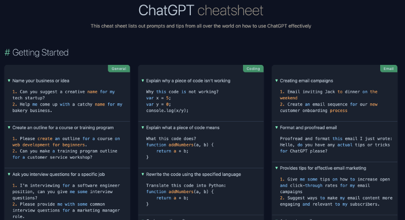 Featured image of post ChatGPT cheatsheet