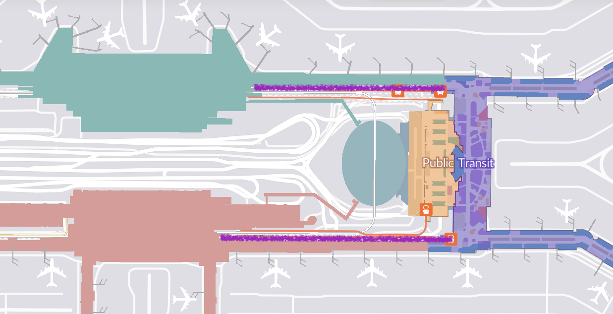 Emplacement des stations Skytrain - Terminal 1 T1 - Zone de transit Transit