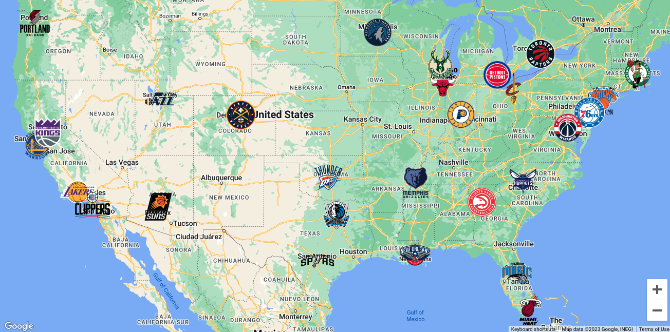 แผนที่ทีม NBA Team Map | TLDRLSS