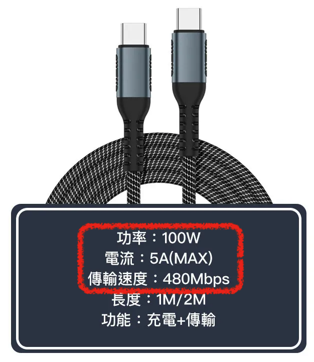 充電線支援的瓦數與傳輸速度